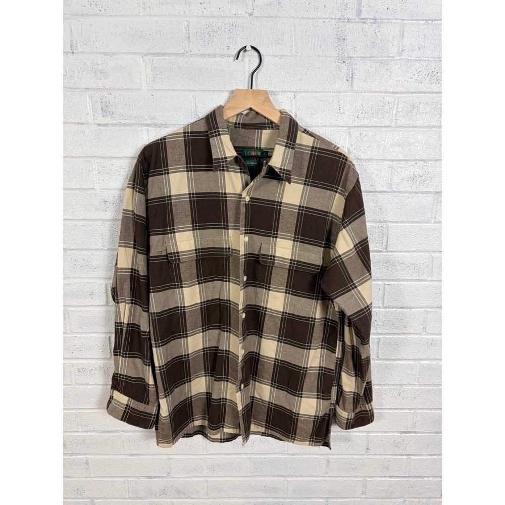J.Crew Oarsman Flannel Shirt Mens S Brown Plaid Cotton Lumberjack Outdoor